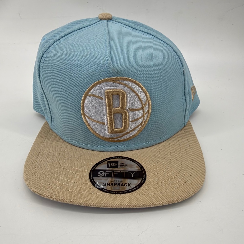 New Era 9FIFTY A-Frame Brooklyn Nets Snapback Hat Light Blue Tan OSFM 60726962